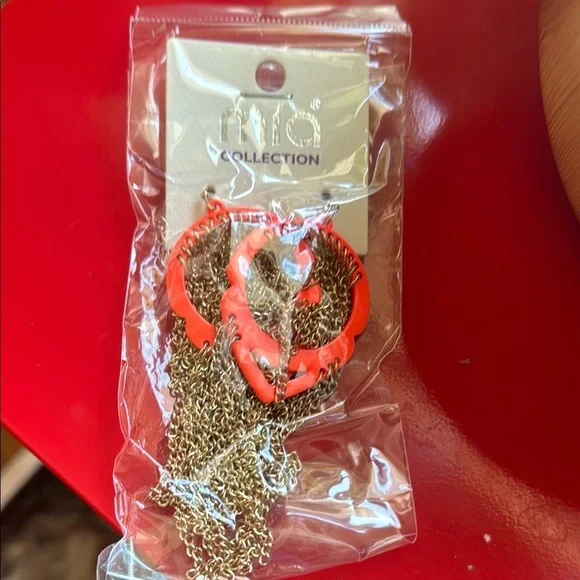 Mia Collection Neon Orange Gold Chain Tassel Dangle Costume Earrings - Picture 3 of 4